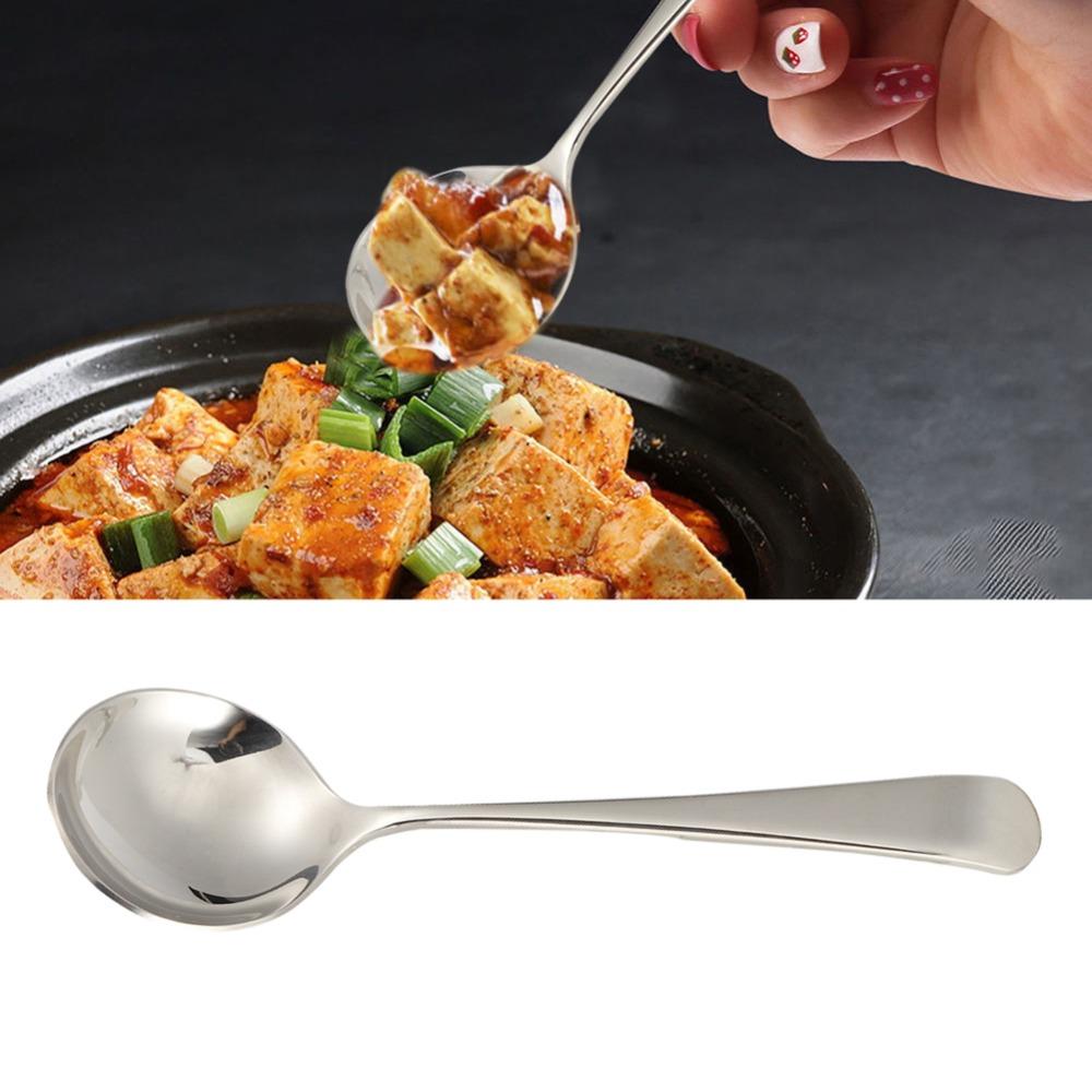 5Pcs Rustless Steel Dessert Spoon Polished Serving Spoon Flat Spoon Base Soup Ladle Food Serving