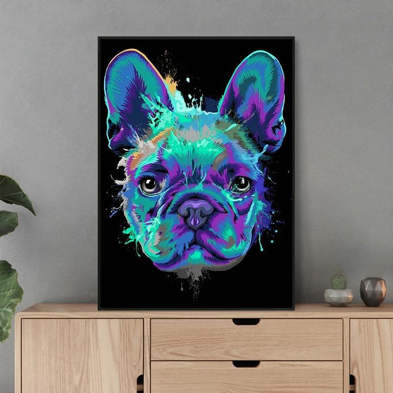 Abstract watercolor, French bulldog, pups, posters, canvas printing, colorful picture of a dog, wall painting for the living room, quadros