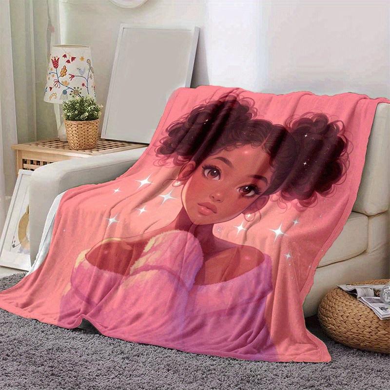 1pc Pink Printing Lightweight Flannel Blanket, Comfortable and Warm Blanket, for Camping Sofa Bed and Couch Office, Gift