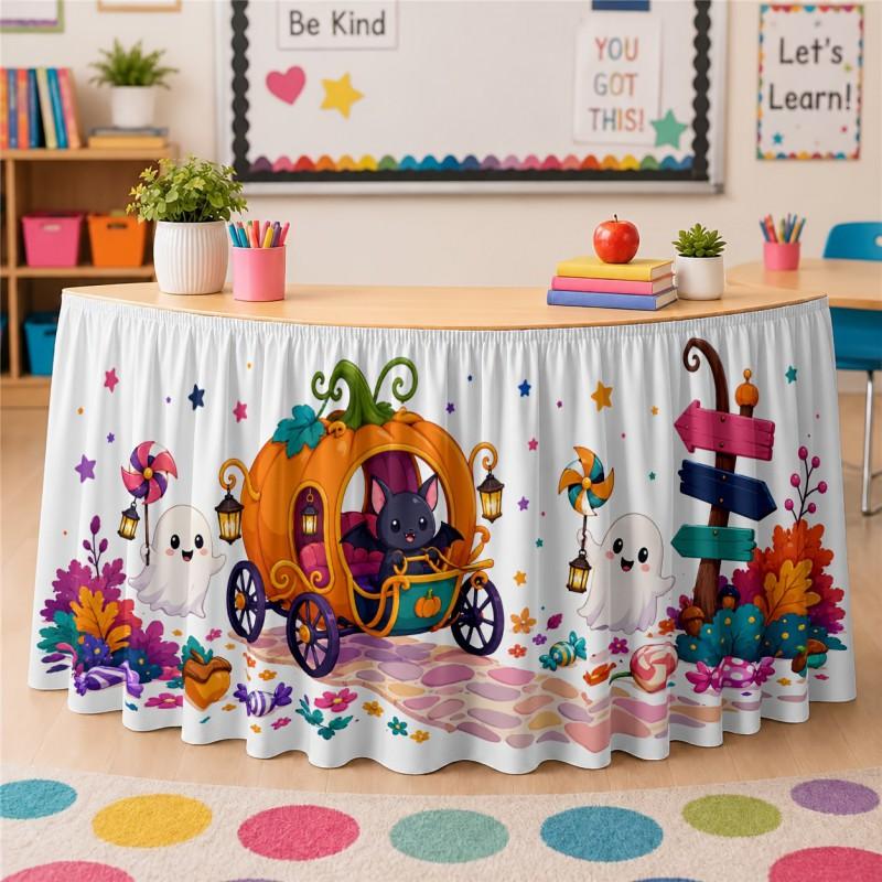 Halloween Table Skirt Round Party Dessert Buffet Decor Home Decoration Printed Fabric Cover