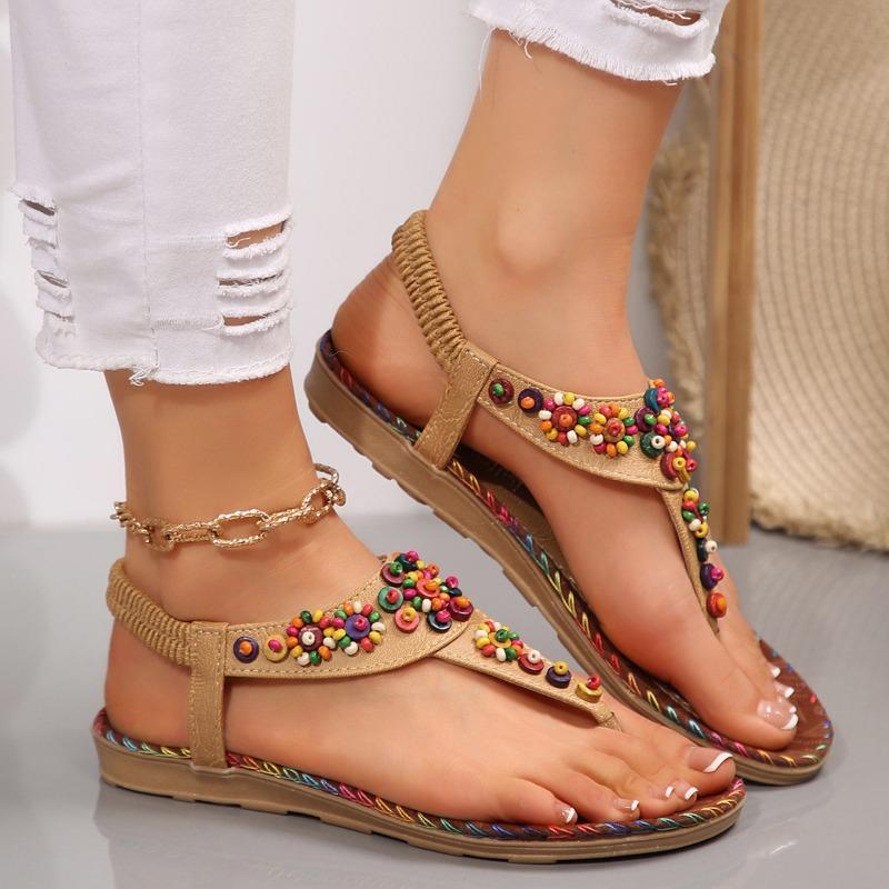 Sandals women's summer new women's shoes summer bohemian pinch flat sandals women's beaded beach shoes women