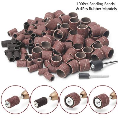 Kit de tambours de ponçage 104 pièces Roue à lamelles de ponçage Papier de verre résistant à l'usure pour meulage Accessoires pour outils rotatifs Polissage Meulage Abrasion