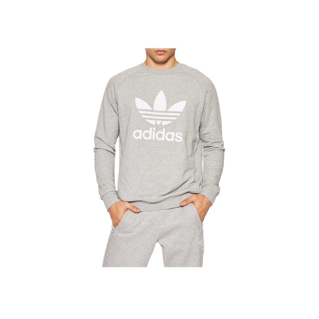 Adidas Front Brand Logo Print Crew Neck Sweatshirt Men Tops Gray H06650
