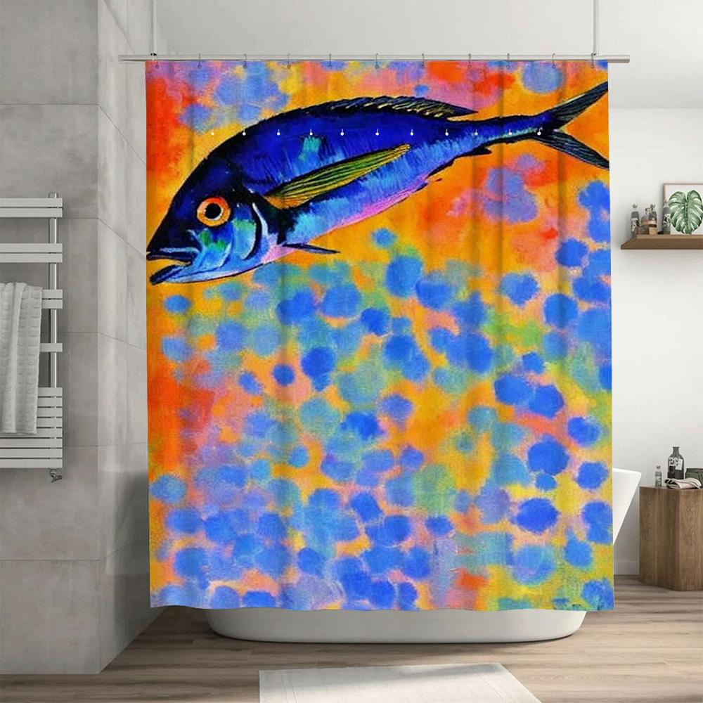 Brightly Colored Fish Print Shower Curtain Waterproof Home Decoration Bathroom Decorative Fabric C1294573-60X84Inches
