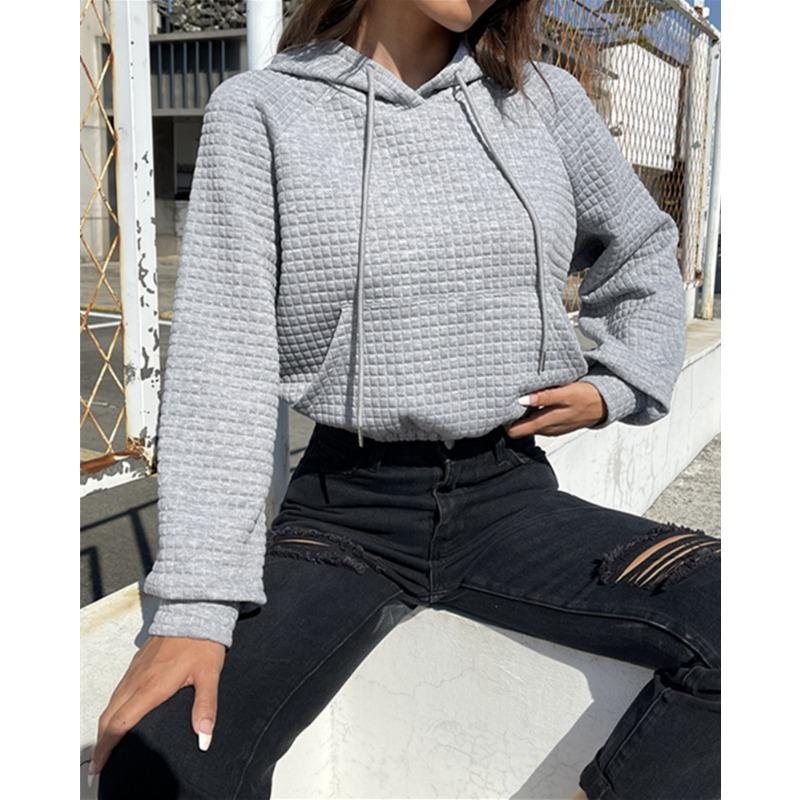 GMXIA Commuter Spring Loose Pullover Hooded Long Sleeve Patchwork Waffle Hoodie Woman