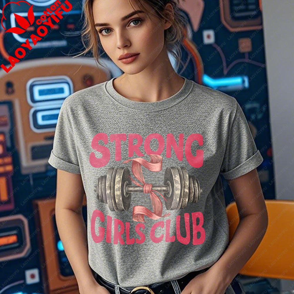 Strong Girls Club Shirt Coquette Gym TShirt Weight Lifting TShirt Fitness Motivation Tee Women Daily Life Casual Gym Tops