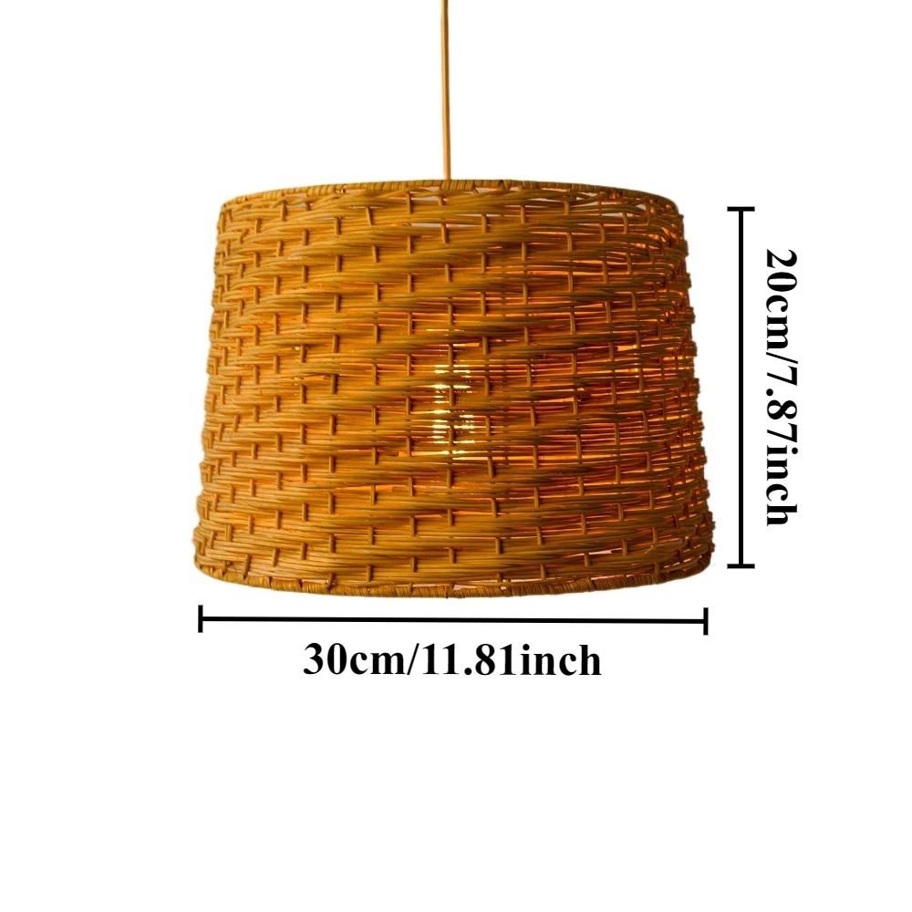 

Handcrafted Rattan Art Pendant Lamp Natural Drum Brown Hand Woven Lampshade Hotel Chandelier Rattan Pendant Light for Room Decor Without Bulb