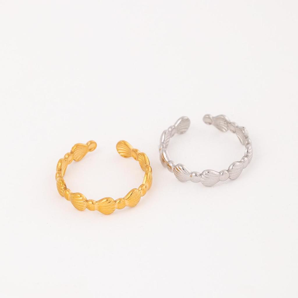 18k Gold Plated Titanium Steel Scallop Shell Open Ring for Women
