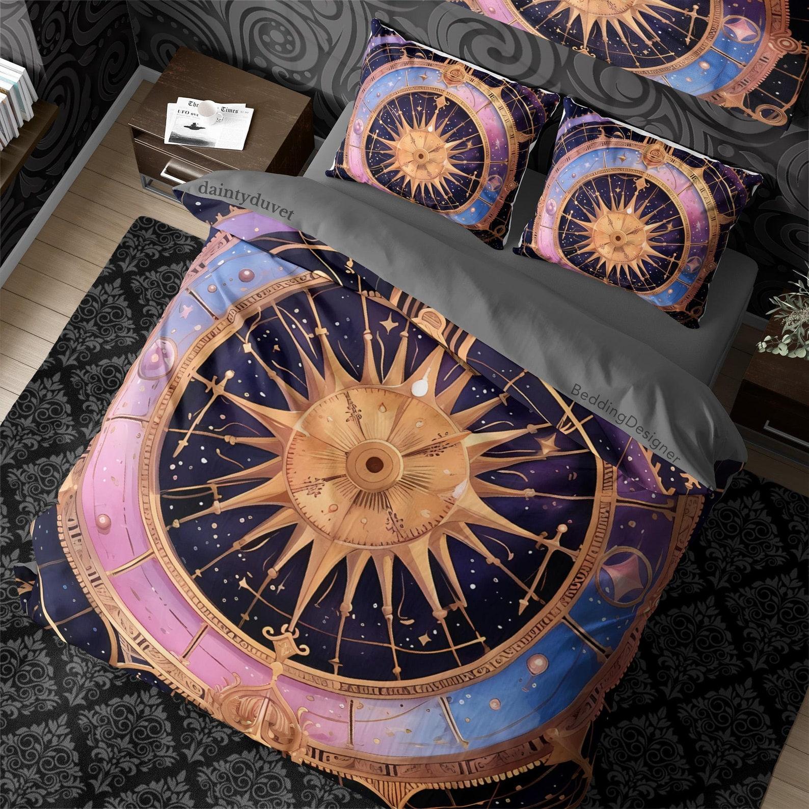 

Celestial Geometric Whimsigothic Duvet Cover Hippie Goth Quilt Cover, Wizard Aesthetic Bedspread Vintage Compass Cottagecore Blanket Cover 135x200cm