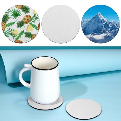 Set of 20 Plain White Round Coasters, 100mm Diameter X 3mm Thick, Absorbent Neoprene Cup Coasters, Perfect for Craft Painting, HTV Vinyl Projects, Hou
