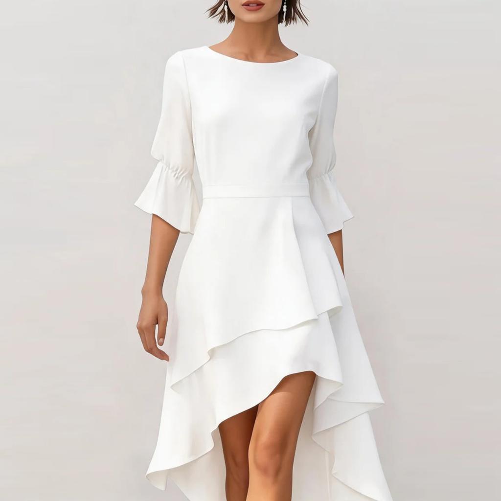Women's Three-Quarter Sleeve Ruffle Hem Irregular Party Dress