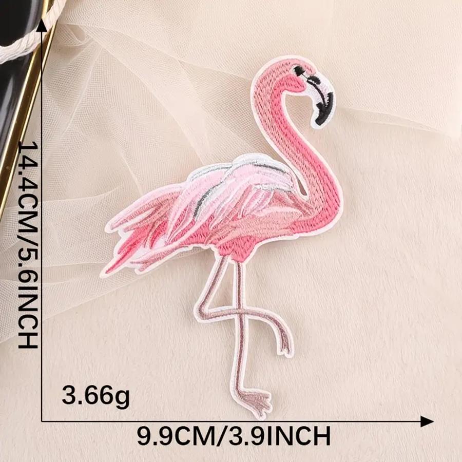 1 Pair Pink Embroidery Patches Applique Flamingo Embroidery Repair Decoration