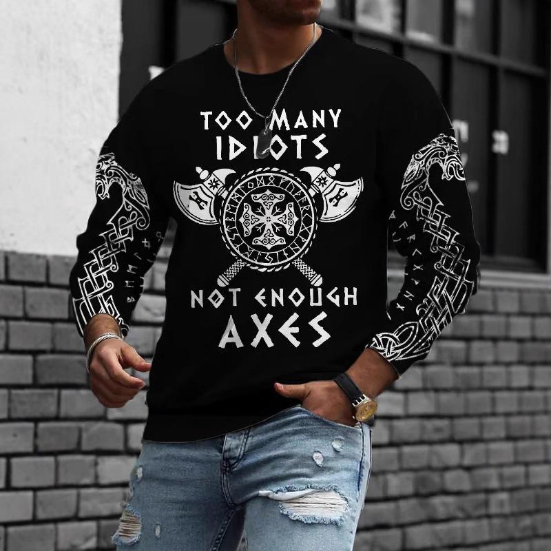 Rundhals 3D Schädelmuster Oberteil Lässige Langarm Herren T-Shirts - Weicher Mittlerer Stretch Polyesterstoff Frühling und Herbst Relaxed Fit Kleidung