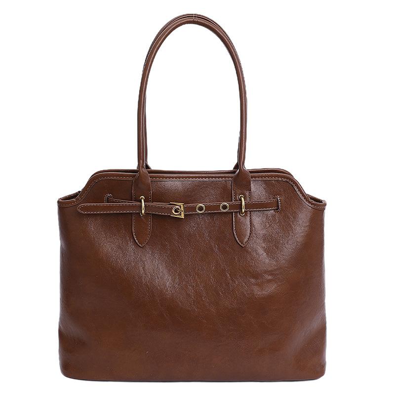 

Премиальная мягкая кожаная сумка-тоут большой вместимости, новая модная сумка высокой ценности, женская универсальная ретро сумка через плечо Small коричневый