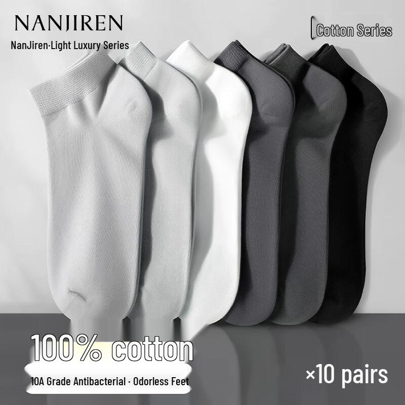 Nanjiren Men s 100% Cotton Anti-Odor Breathable Boat Socks (10 Pairs) One Size