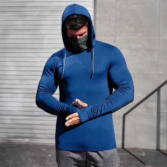 Herren Hoodie mit Gesichtspolster Kompression Langarm Basisschicht Schnelltrocknend Winter Ski Laufen Unterhemd