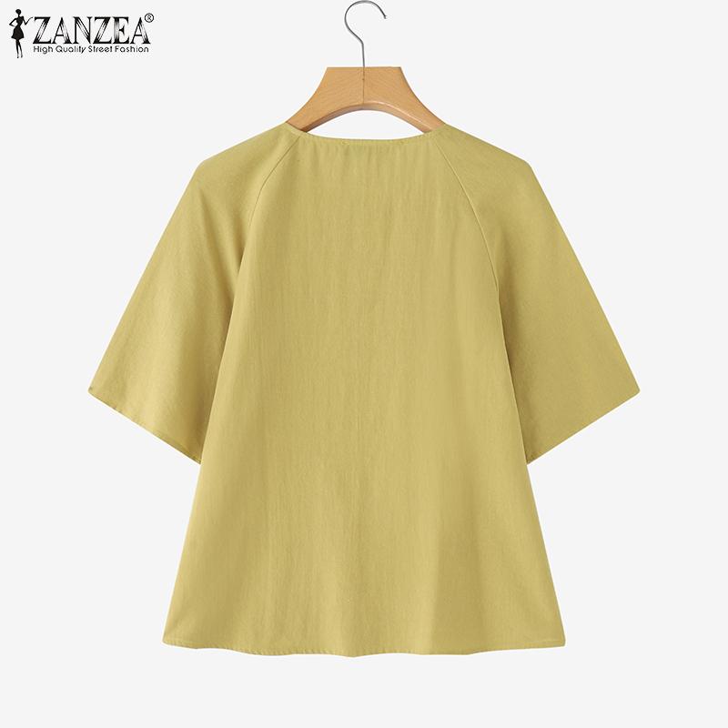ZANZEA Women Casual Round Neck Solid Color Short Sleeve Cotton T-Shirts