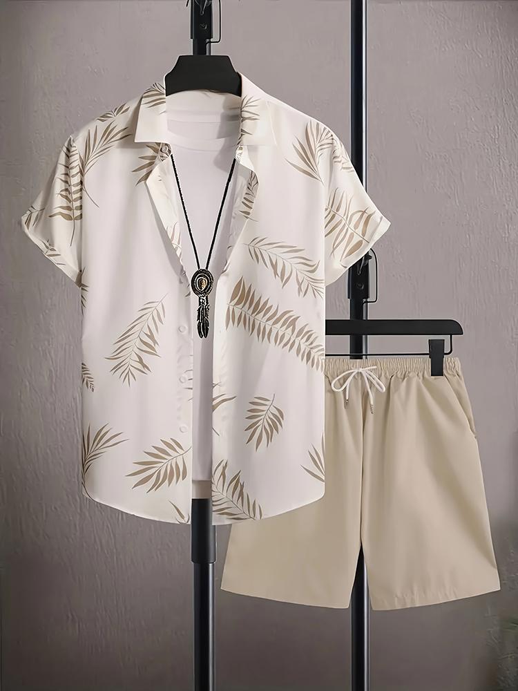 Fashion Summer Beach Black And White Printed Men's Suit Two Piece Casual Shirt Short Sleeve Hawaiian Shorts Men's Clothing Suit