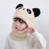 Cute Panda Baby Hat Scarf One Piece Winter Thick Plush Warm Boy Girl Ear Protection Hat Outdoor Coral Fleece Anti-Cold Kids Hats