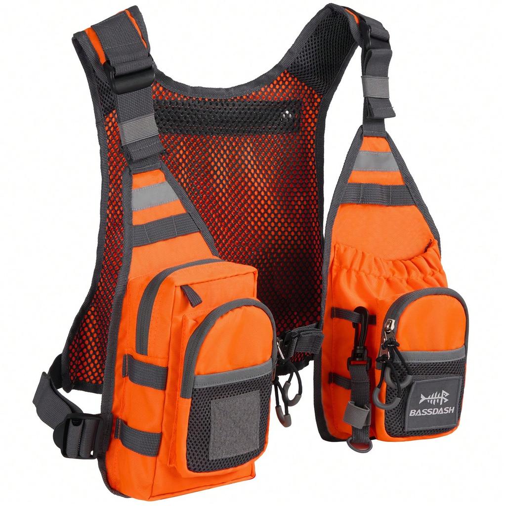 Breathable Fly Fishing Vest with Chest Pack, Lightweight Outdoor Fishing Gear with Storage Pockets, One Size Fits Most
