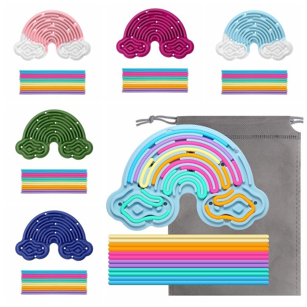 12 Strings Sensory Activity Board Silicone Rainbow Sensory Toys New Fidget Toy  Kids Adults