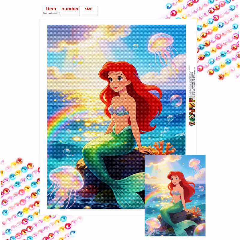 Disney Diamond Painting Kit Ariel Mermaid Sea Ocean Wall Decor Crafts Handmade Gift Round 20x30cm