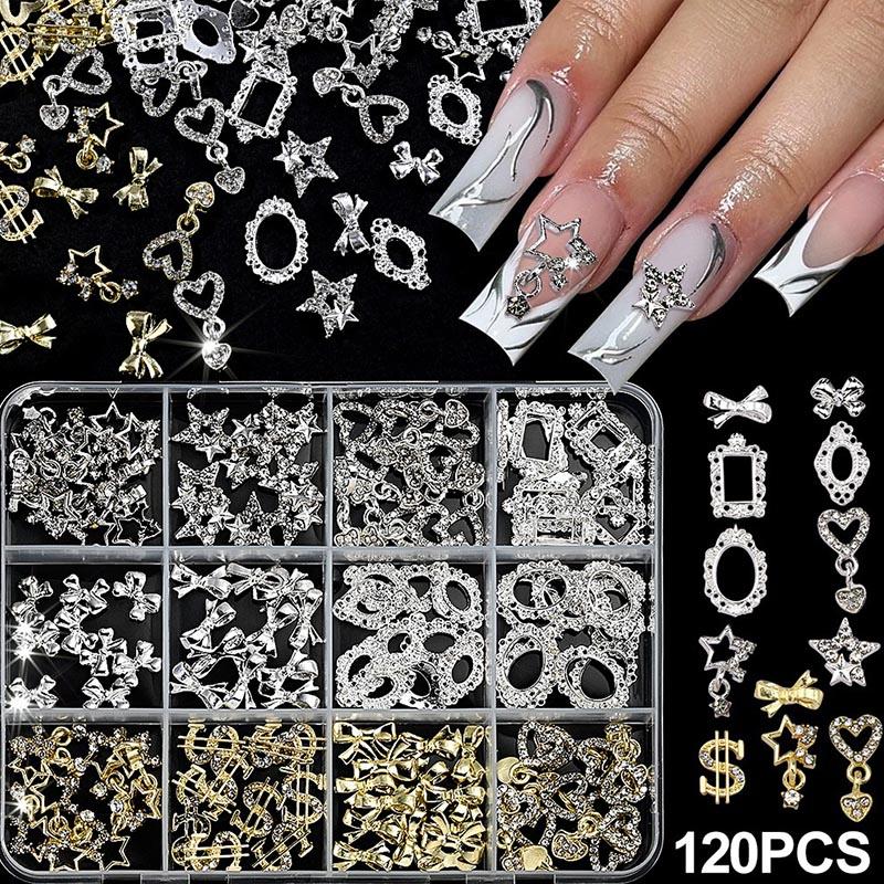 120pcs Bow Charms Nails Rhinestones for Nails Rhinestones Crystal Mini Ribbon Parts Nail Art Supplies MJZ11
