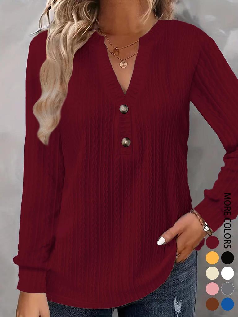 Elegant V-Neck Long Sleeve Plus Size T-Shirt for Autumn/Winter
