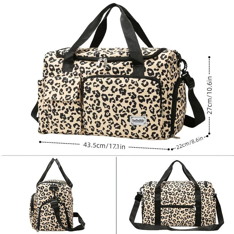 Large Capacity Stylish Leopard Print Travel Duffel Bag, Casual Sports Gym Bag with Shoe Compartment, Spacious Overnight Carry-On Handbag