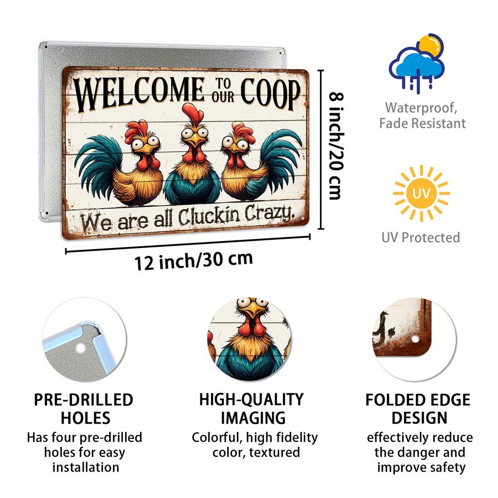 Welcome to Our Chicken Coop Sign Crazy Metal Hanging Sign Rustic Farmhouse Kitchen Decor