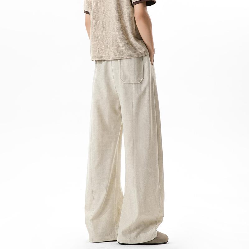 Amerikanische Retro-Hanf-Imitation Old Money Style Krummsäbelhose Sommer dünn Herren Falten-Spleiß-Freizeithose