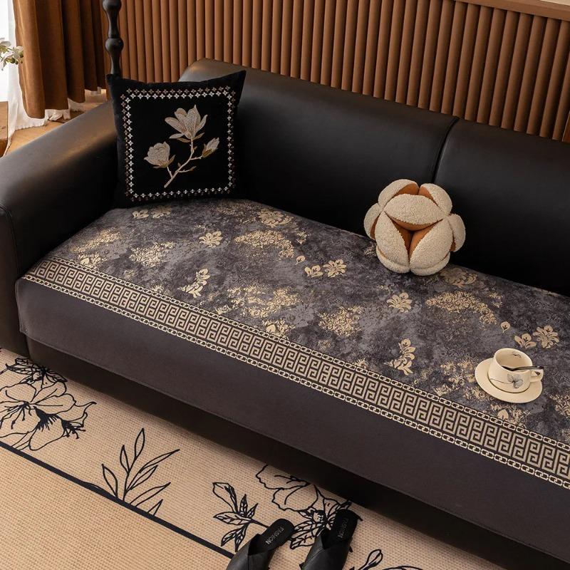 Jacquard Plush Sofa Cushion Anti-Slip & Cat-Scratch Resistant All-Season Universal Seat Slipcover & Protective Cover Home Decor