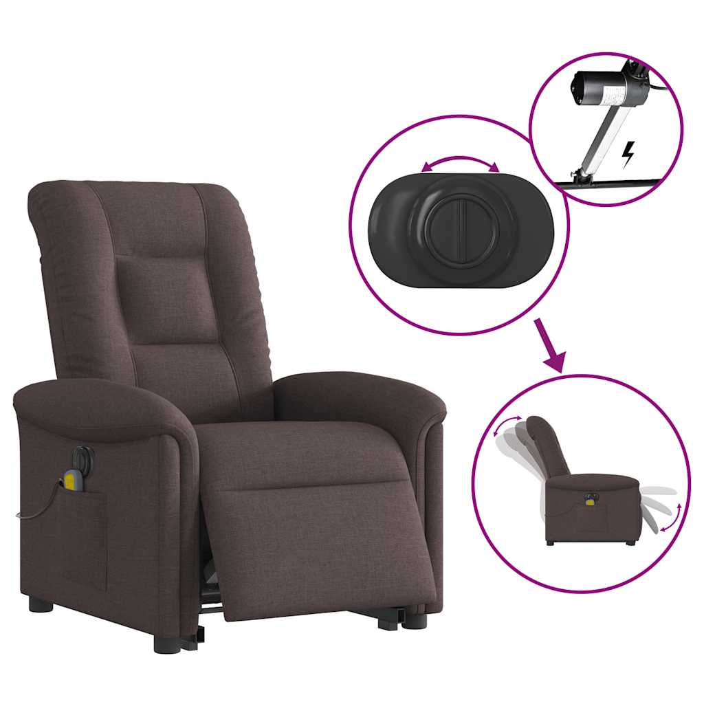 Electric Massage Recliner with Rising Function Dark Brown Fabric