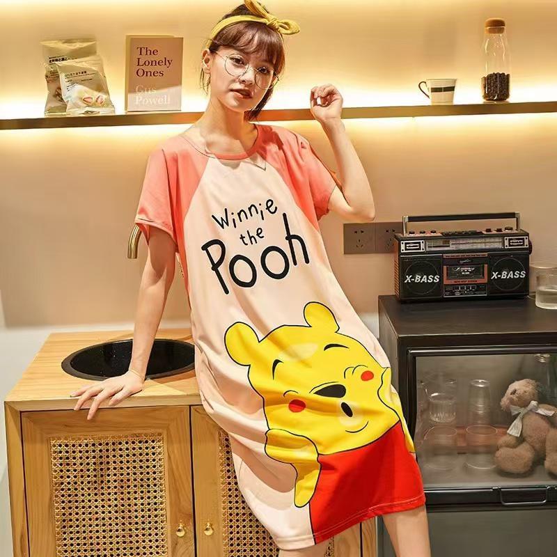 Women's Short Sleeve Cartoon Nightgown - Loose Fit Pajamas for Summer, Spring & Autumn