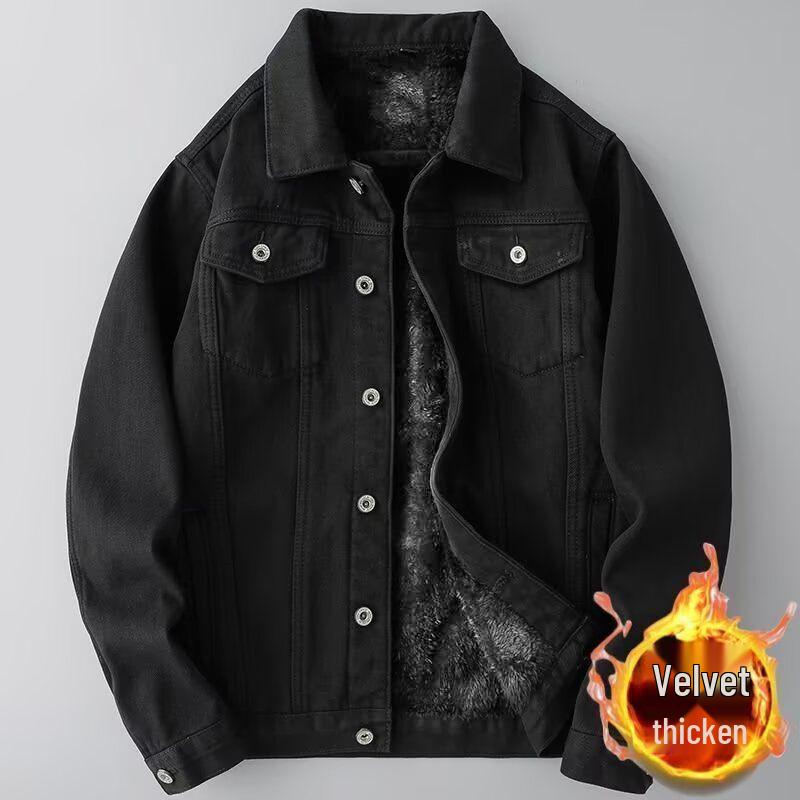 Men's Retro Winter Denim Jacket with Lambswool Lining - Trendy, Handsome, and Warm Cotton Outerwear