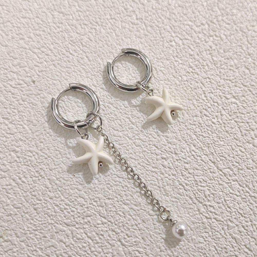 White Color Starfish Earrings Creative Design Star Earrings Starfish Pendant Earrings  Vacation 1 Pair