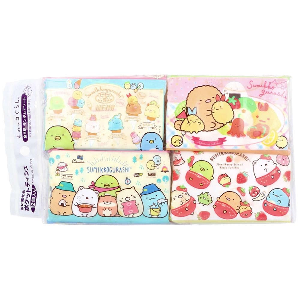 Flushable Pocket Tissues Sumikko Gurashi 8 Designs 16 Tissues x 12 Packs - - (Random Assortment) - (8 Pairs)