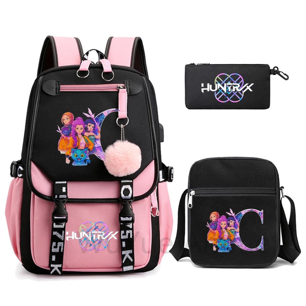 3 ks/sada Roztomilý kreslený batoh s potiskem 26 anglických písmen s taškou přes rameno pro dospívající studentku, studenta, školní taška, velkokapacitní cestovní taška, dárek pro dítě