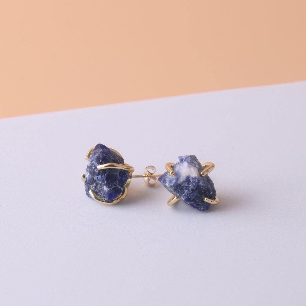 Natural Gemstone Earrings for Women - 18K Gold Plated Raw Amethyst and Rose Quartz Healing Crystal Stud Earrings
