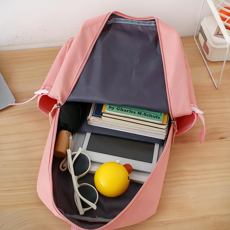 Rucksack-Set mit großem Fassungsvermögen, Schultasche, einfarbig, vierteiliger Rucksack für Damen