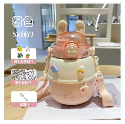 Student's Simple and Portable Rabbit Ear Thermal Cup Girl's Heart Lovely Big Belly Cup Stainless Steel Large Capacity Water Cup