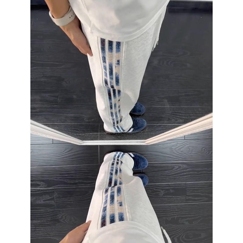 Mens Striped Sweatpants Straight Leg Slim Fit Casual Athletic Pants American Style