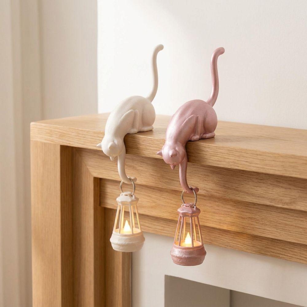 Cute Figurine Cat Wall Hook Light 3D Printed Cat Decor Lamp Cat Shaped Hook Desk Organization