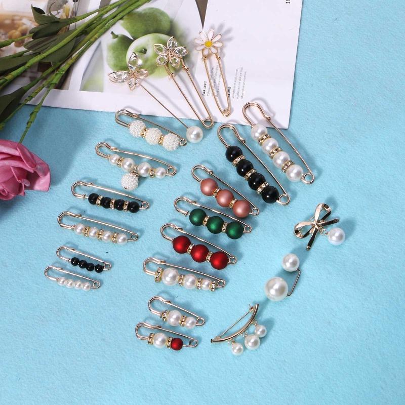Pearls Brooch Tightening Waistband Pin Smaller Openning Bottom Brooches for Rhinestone Metal Diy Finding Accessories