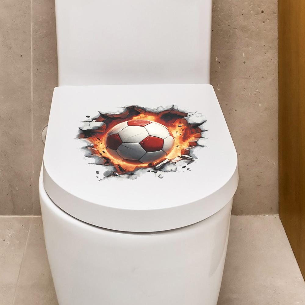 Flaming Soccer Ball Breaking Through Wall Sticker for Game Room Boys Bedroom Creative Removable Decal