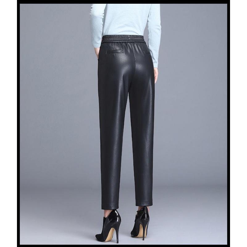 2023 Autumn/Winter Women's High-Waisted Plus Velvet Leather Harem Pants - Loose Wide-Leg, Cropped, Thickened