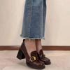 Square head high heel small leather shoes versatile thick heel one pedal love college style Japanese jk metal buckle