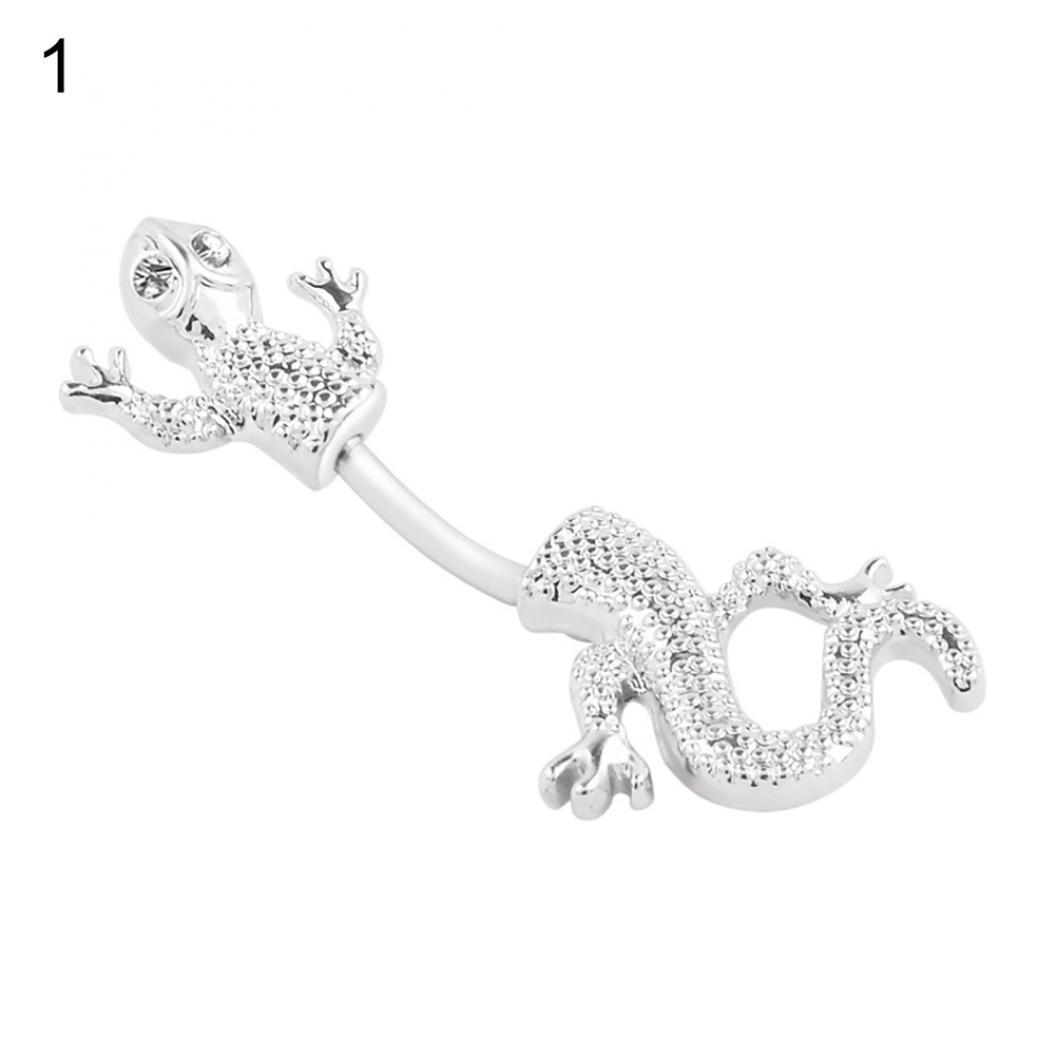 

Ювелирная серьга для пирсинга в пупке из горного хрусталя Геккон белый