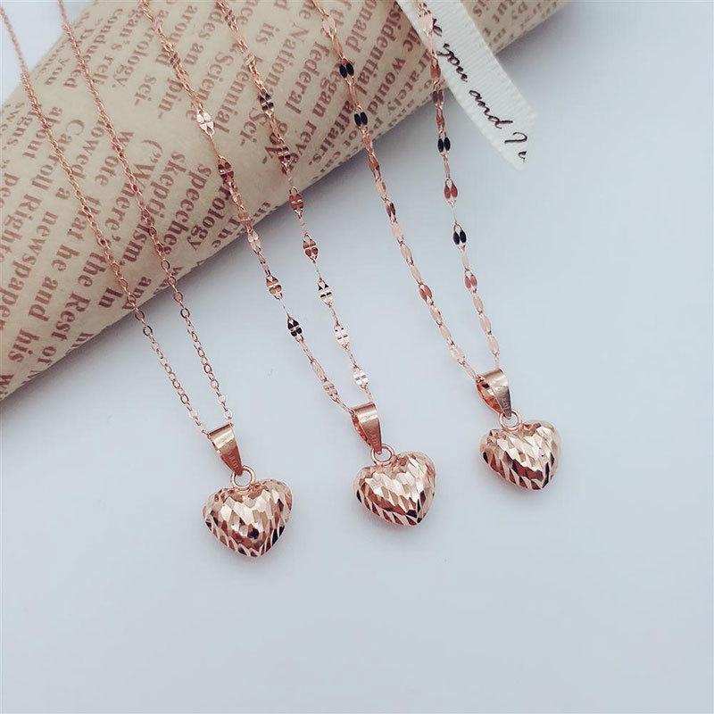 Purple Gold Gypsy Peach Heart Fashion Personality Trend Women'S Plated Rose Gold Pendant Necklace