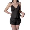 Stunning Deep V Lace Cami Top & Elastic Waist Slit Shorts Set